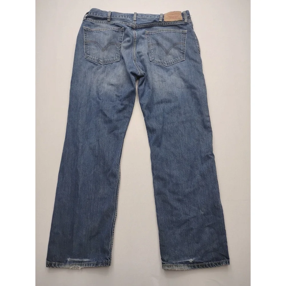 Levi 505 Straight Leg Regular Faded Blue Denim Jeans 38x30 Y2k Faded